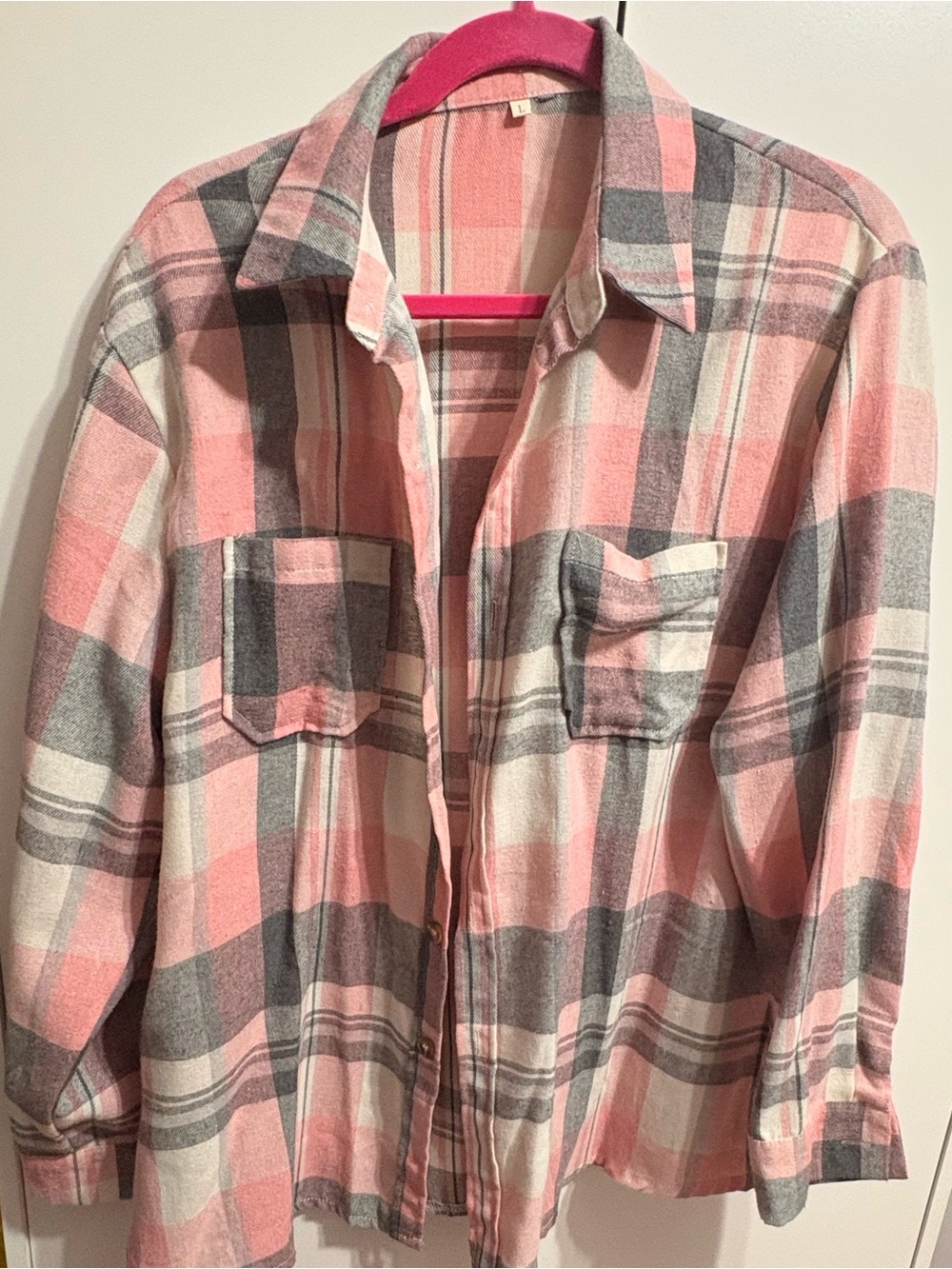 Women's Pink & Gray Plaid Shirt Jacket